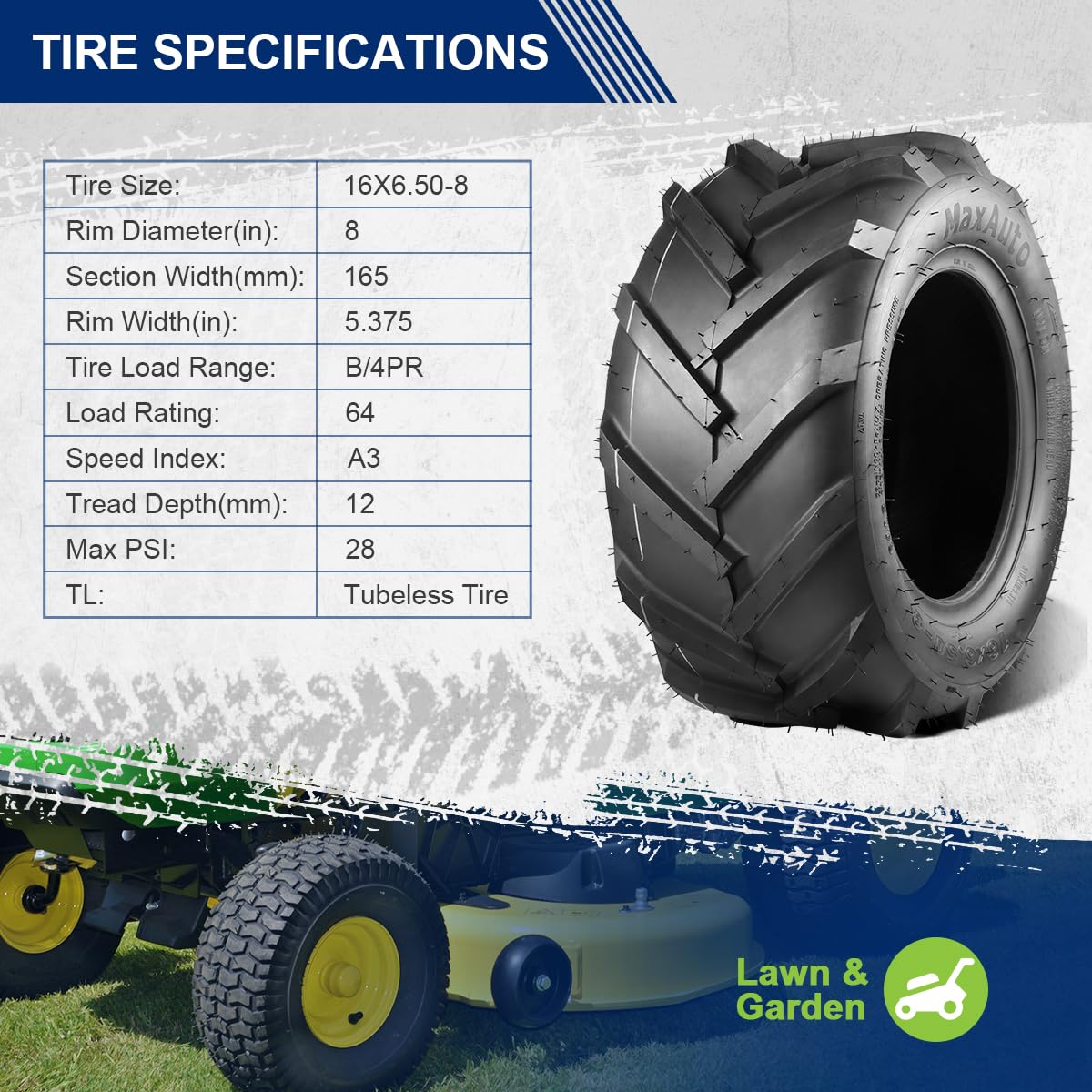 MaxAuto sidewall detail showing size and load markings for correct fit confirmation