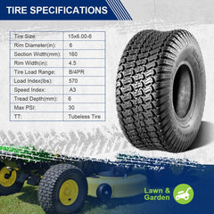 MaxAuto sidewall showing size and load label for easy verification of 15x6.00-6 fitment