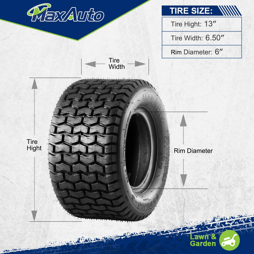MaxAuto tire beside ruler showing 12.6 inch diameter for accurate sizing benefit