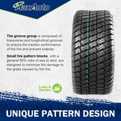 MaxAuto tire beside ruler showing 16x6.50-8 scale for accurate sizing