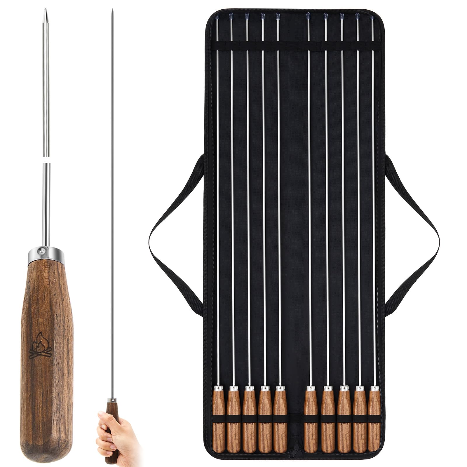Maxdot front view of ten skewers in packaging showing organized set and convenience