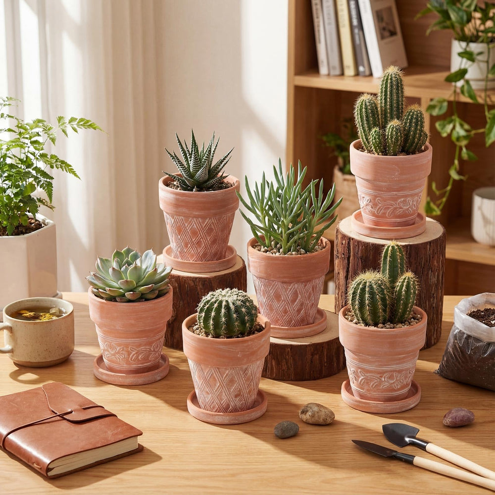 Maxdot styled on a desk with succulents to show compact decorative benefit