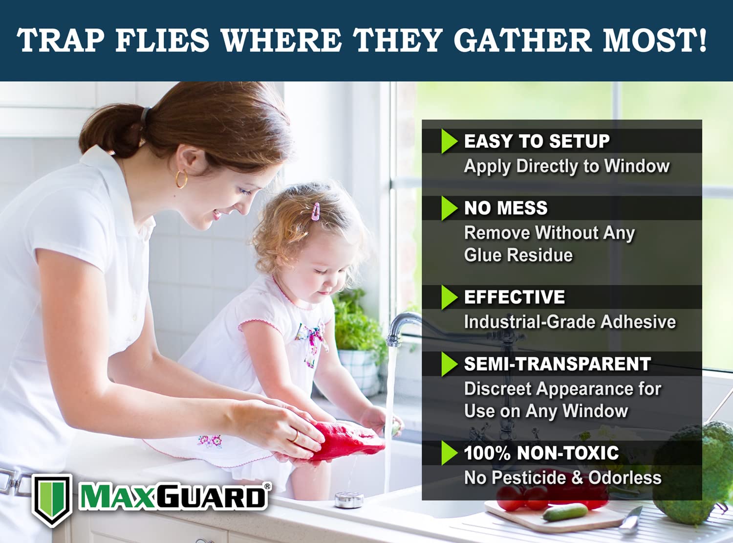 MaxGuard close-up of sticky adhesive surface highlighting long-lasting, non-toxic grip
