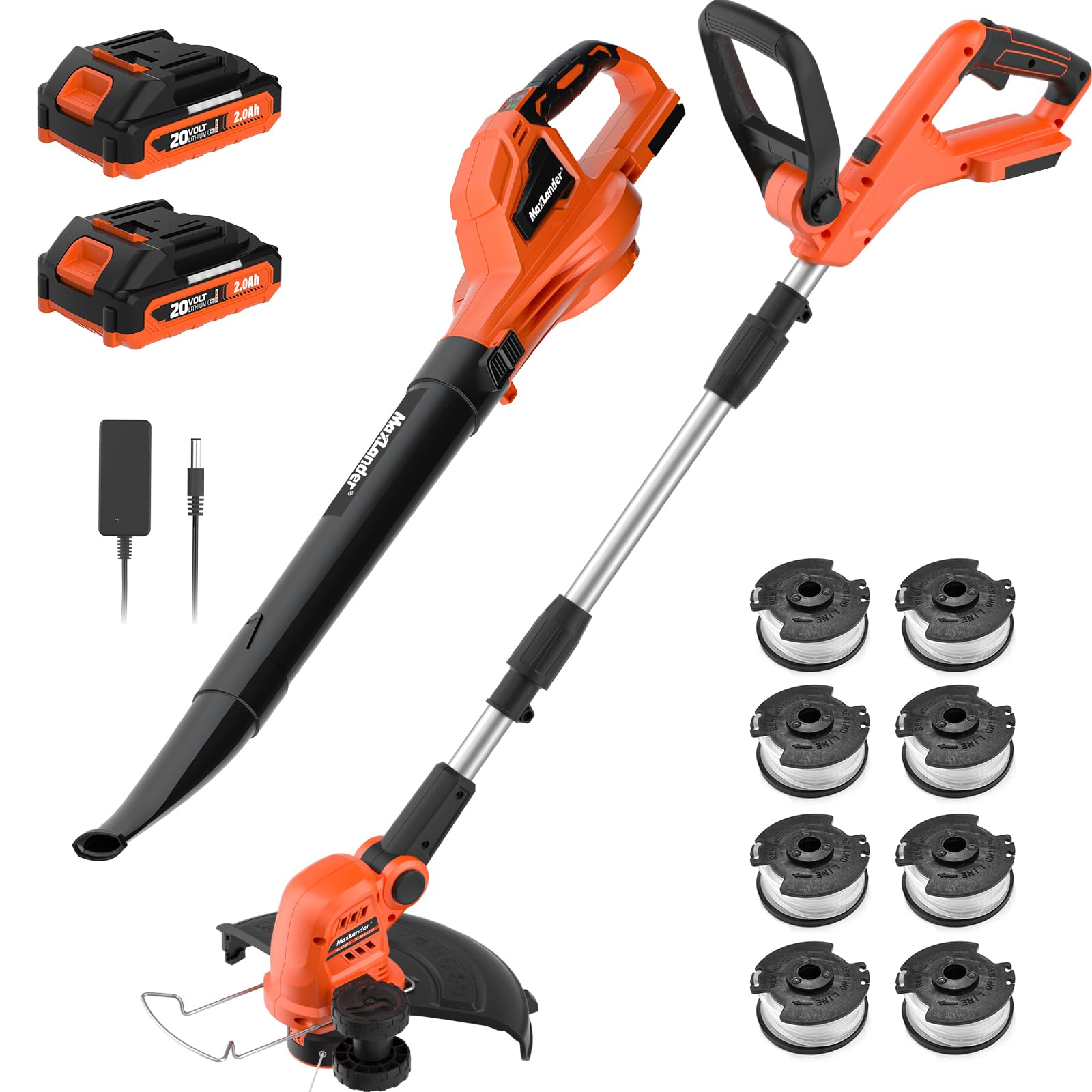 MAXLANDER front view of combo kit showing trimmer and blower, showcasing compact design and convenience