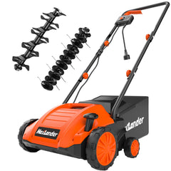 MAXLANDER front view showing compact design and 13-inch raking path for efficient coverage