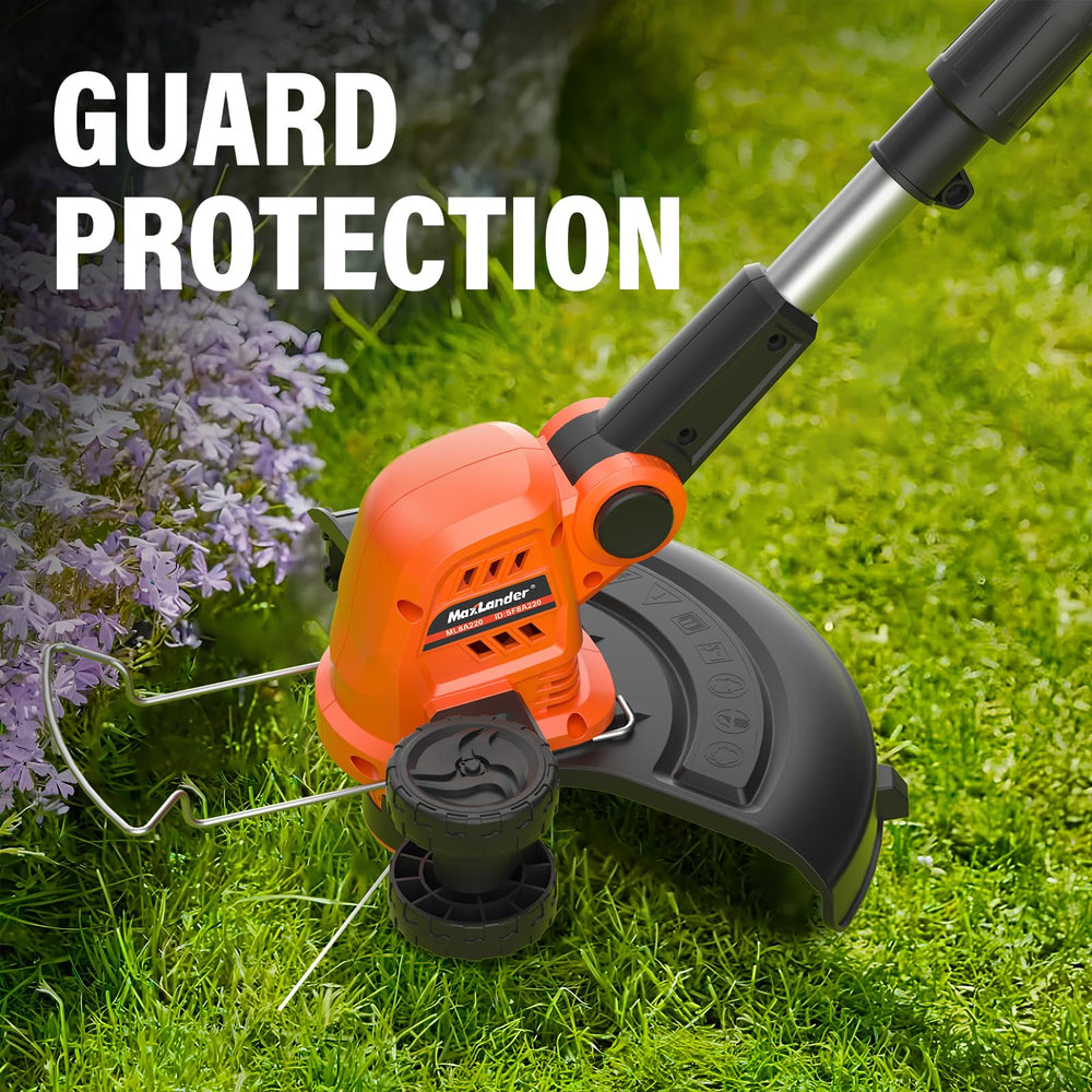 MAXLANDER pivoting head angled to trim under obstacles and tight spots with control