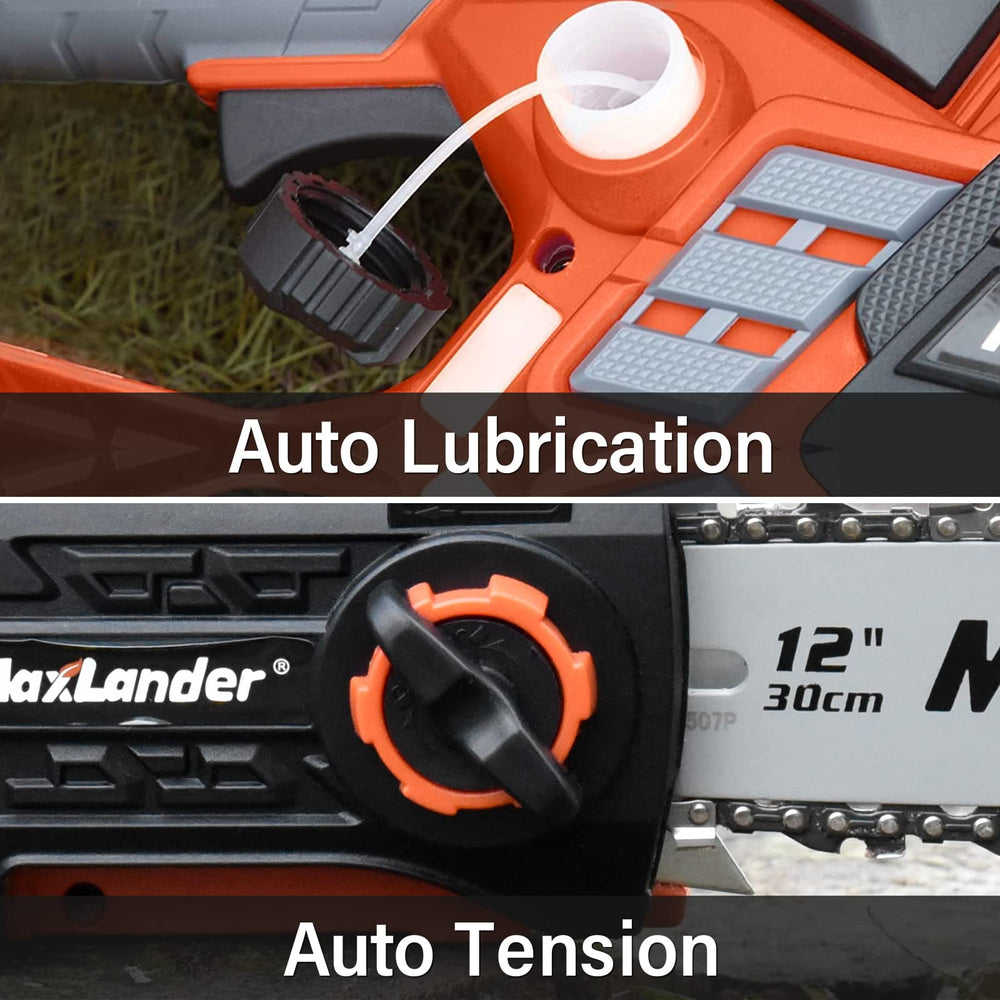 MAXLANDER cutting a yard branch demonstrating efficient pruning and power