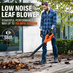 MAXLANDER leaf blower held by user, illustrating powerful turbo airflow for faster cleanup