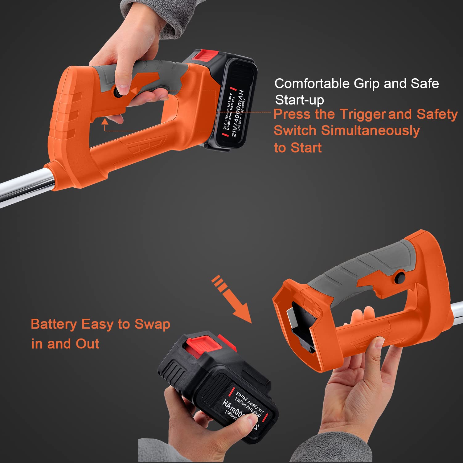 MAXMAN adjustable cutting head rotated 90 degrees improving access to edges