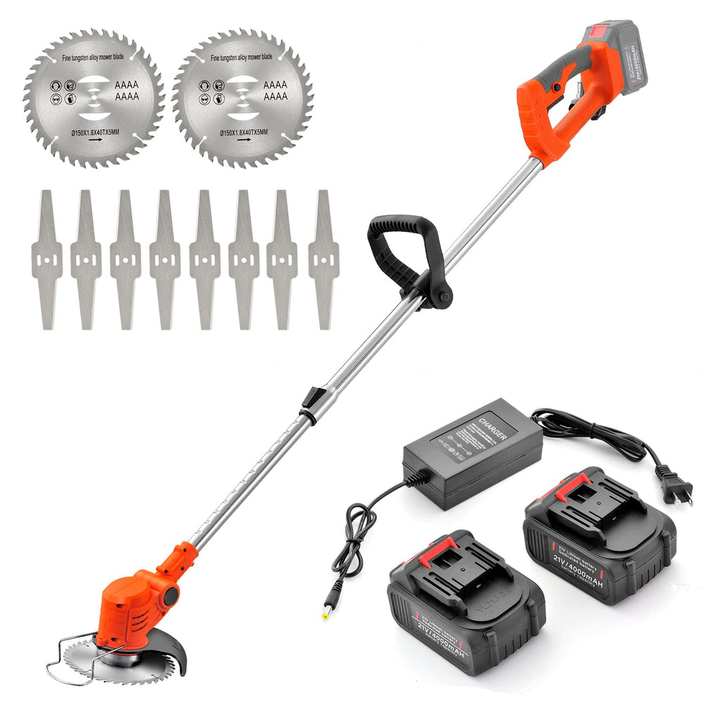 MAXMAN front view of cordless weed wacker showing compact design and portability