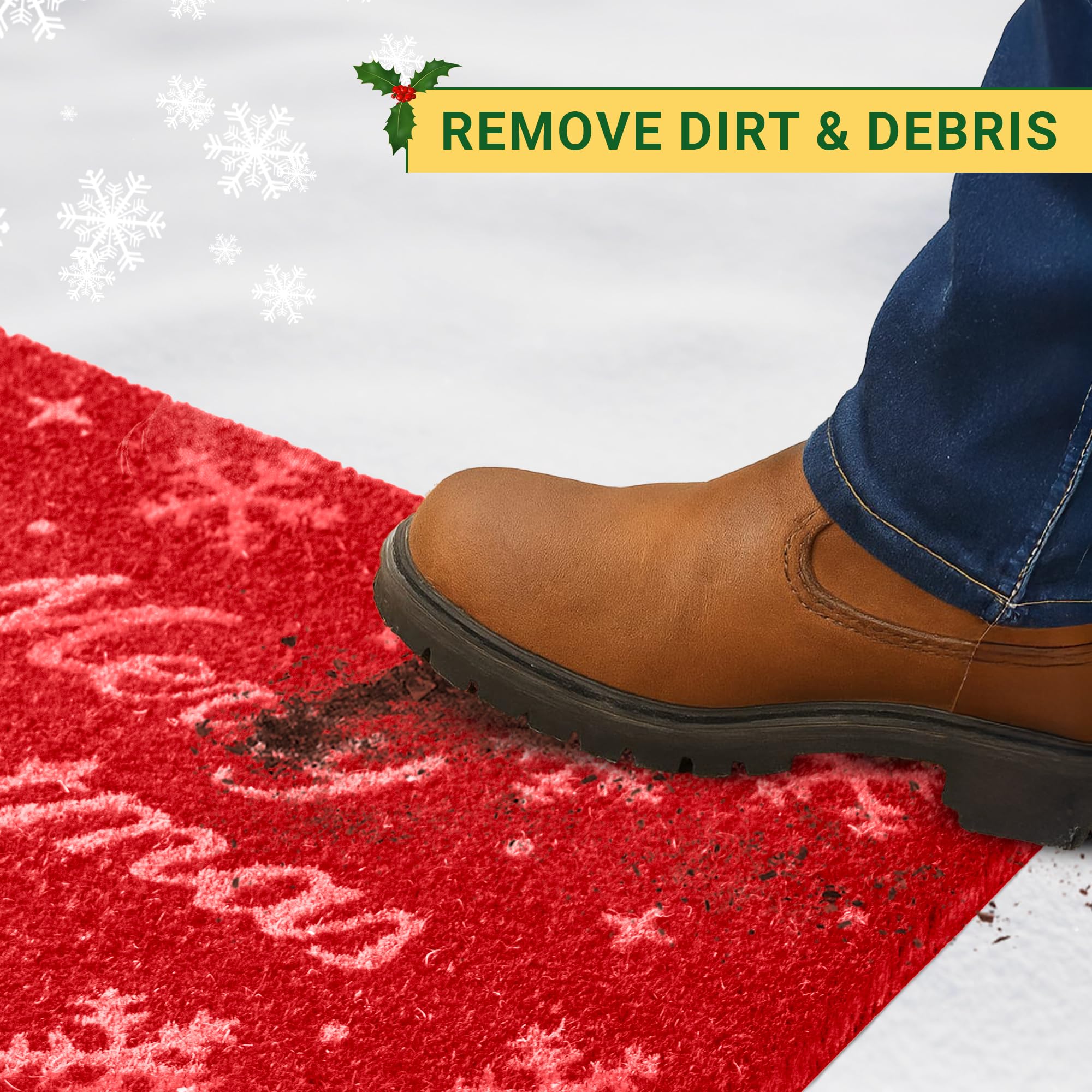 MaxMat in use on porch setting creates festive atmosphere and traps winter debris