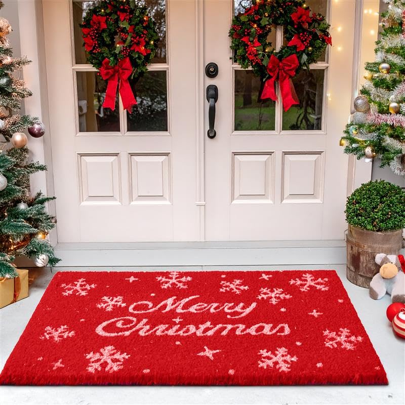 MaxMat front view Merry Christmas mat welcoming entryway and improving curb appeal