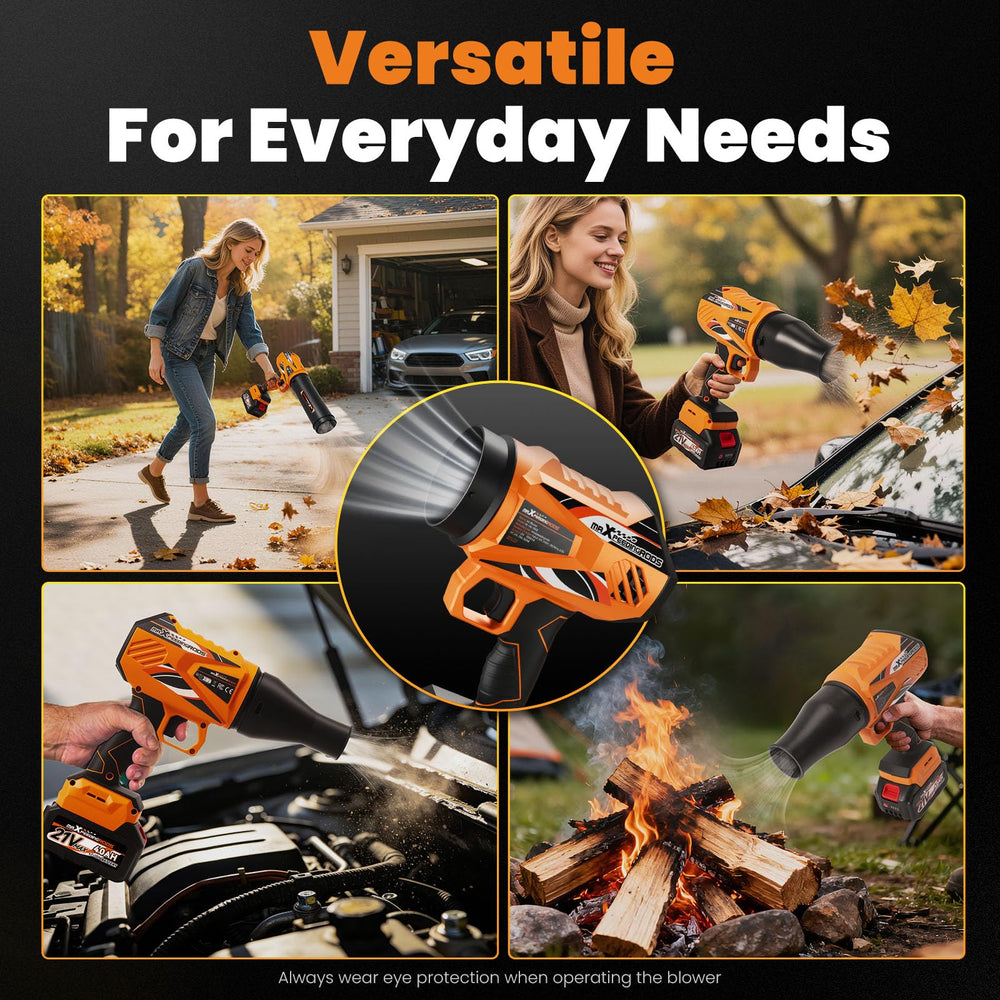 maXpeedingrods blower clearing leaves on a driveway demonstrating fast cleanup