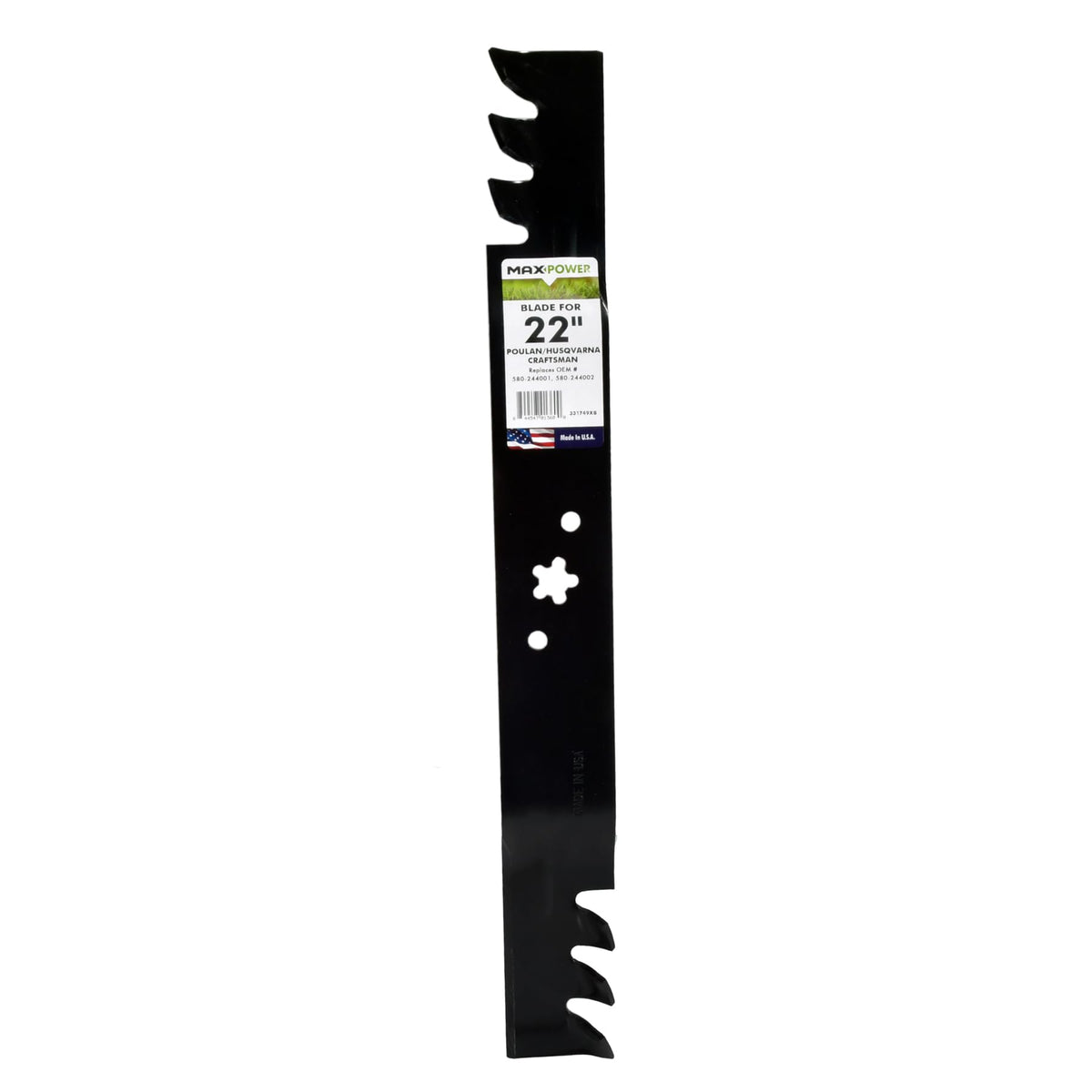 MaxPower 331749XB front view showing full blade and label for easy identification and fit