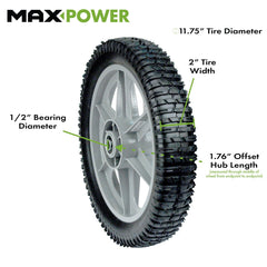 Maxpower 335112 close-up of spokes and 1.76 inch hub highlighting durable fit