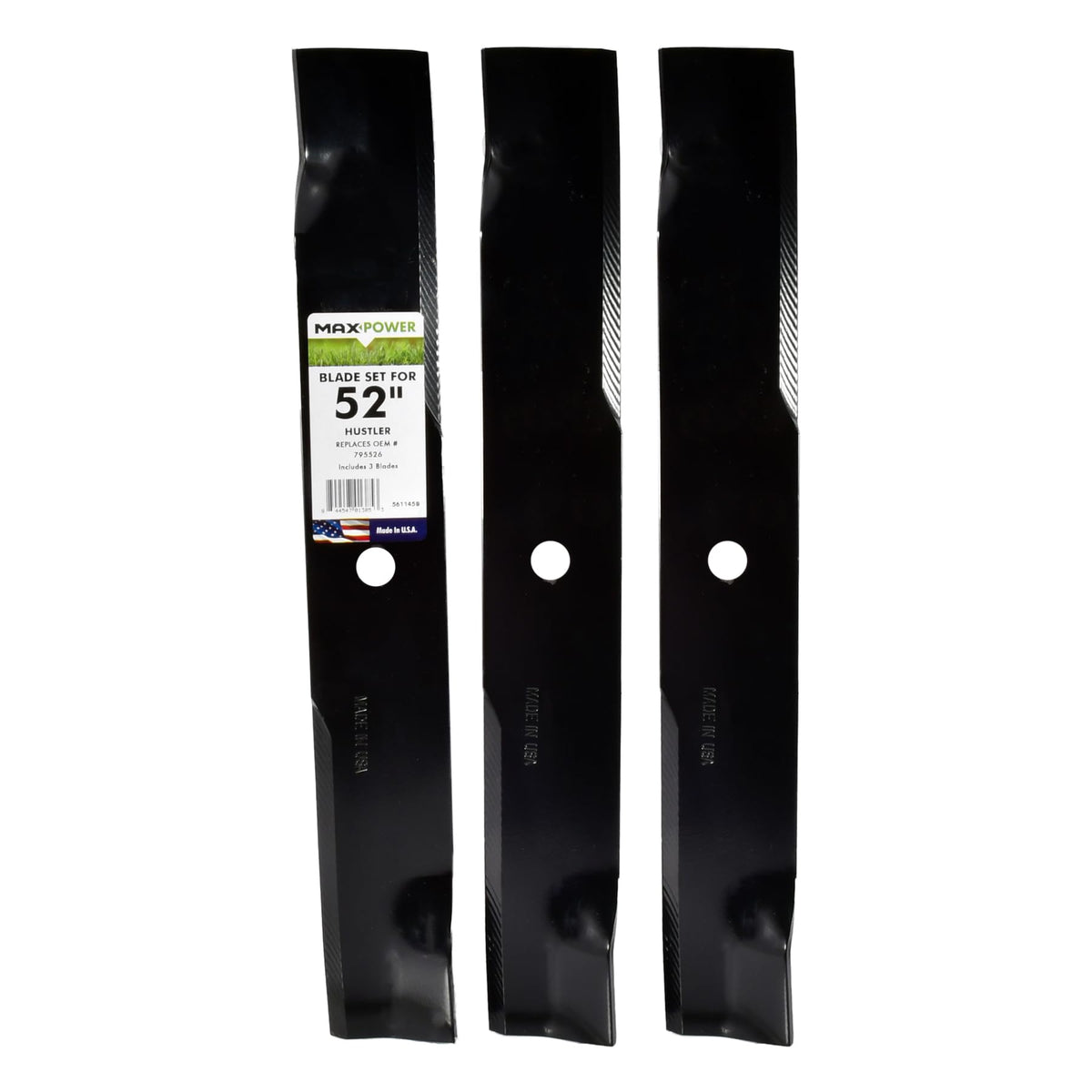 MaxPower 561145B front packaging showing three replacement blades and brand