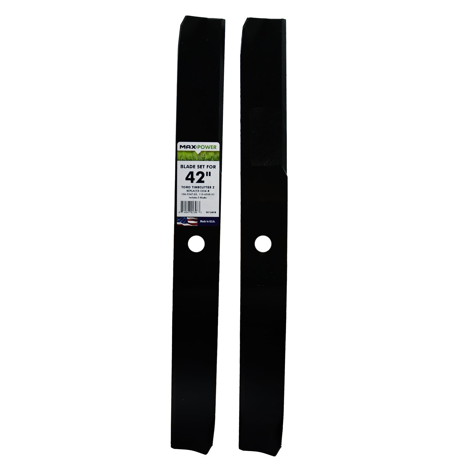 MaxPower front view of blade packaging showing ready-to-install set and protection