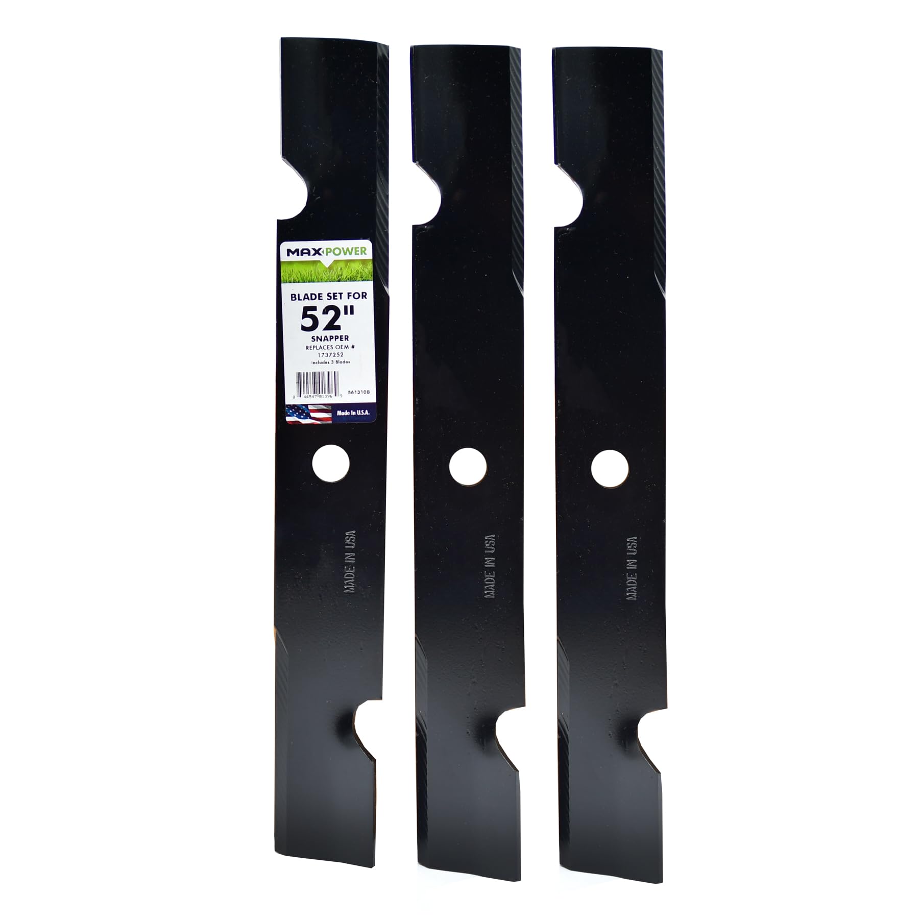 MaxPower front packaging showing three-blade set and specifications, clear identification benefit