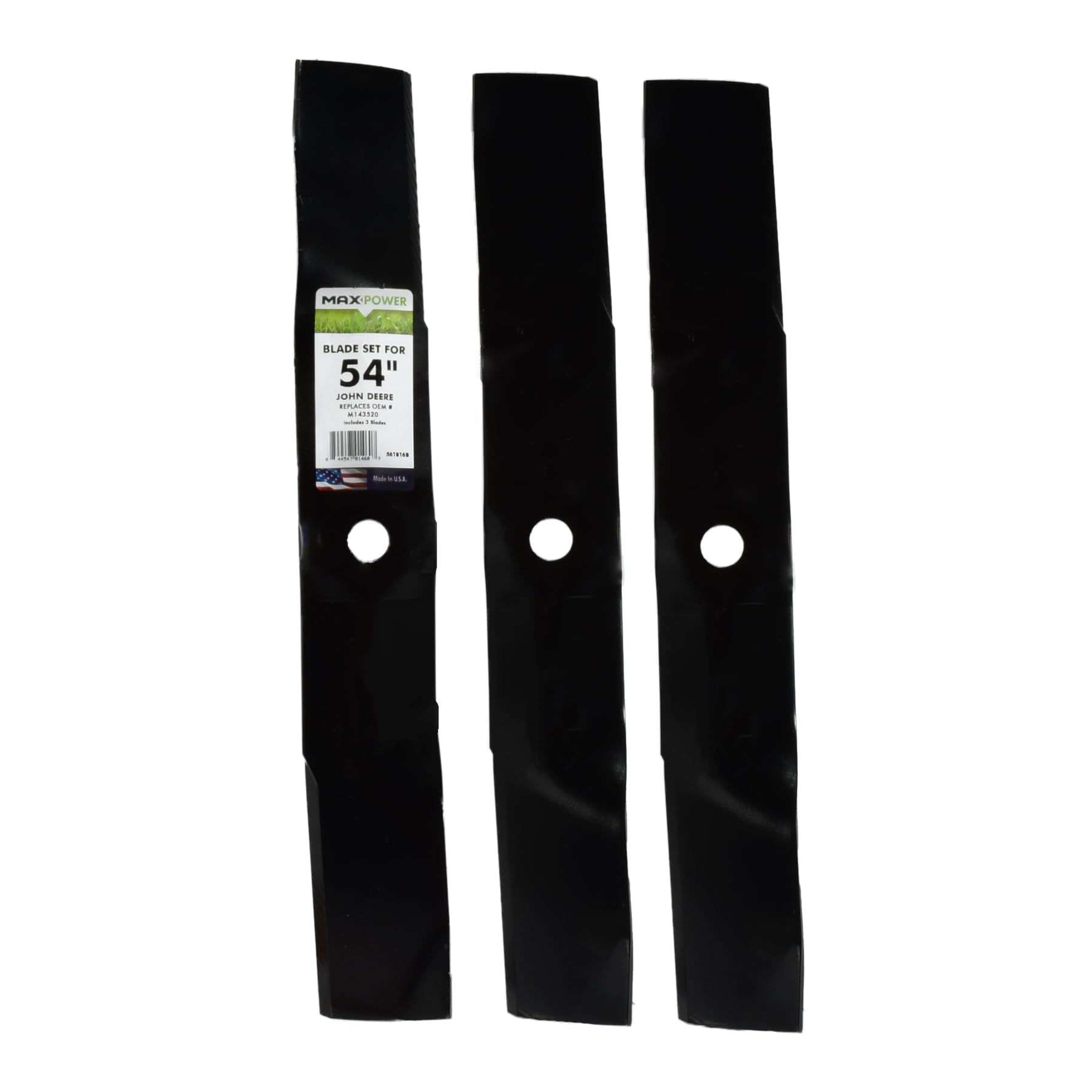 MaxPower front view of three-blade set showing packaging and model 561816B benefit of correct replacement