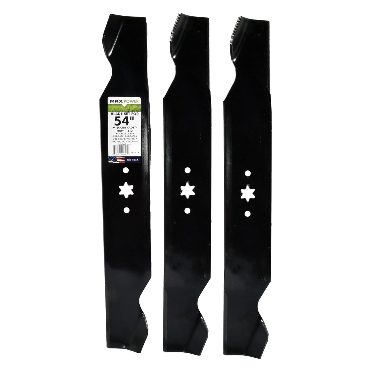 MaxPower front packaging showing three blades and OEM compatibility benefits