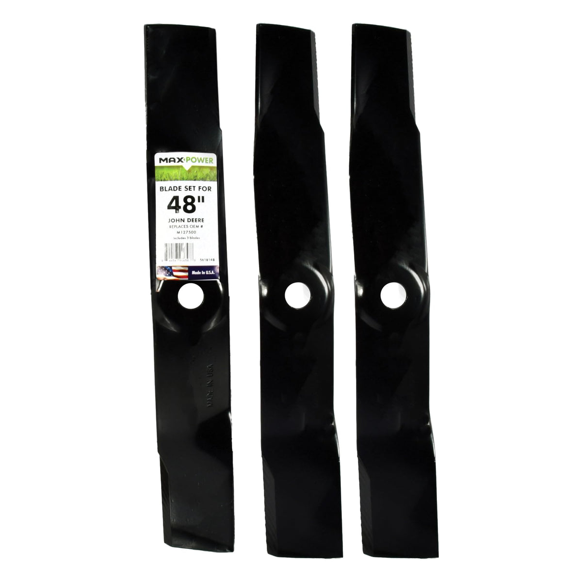 MaxPower three-blade pack front view showing brand and ready-to-install blades benefit durability