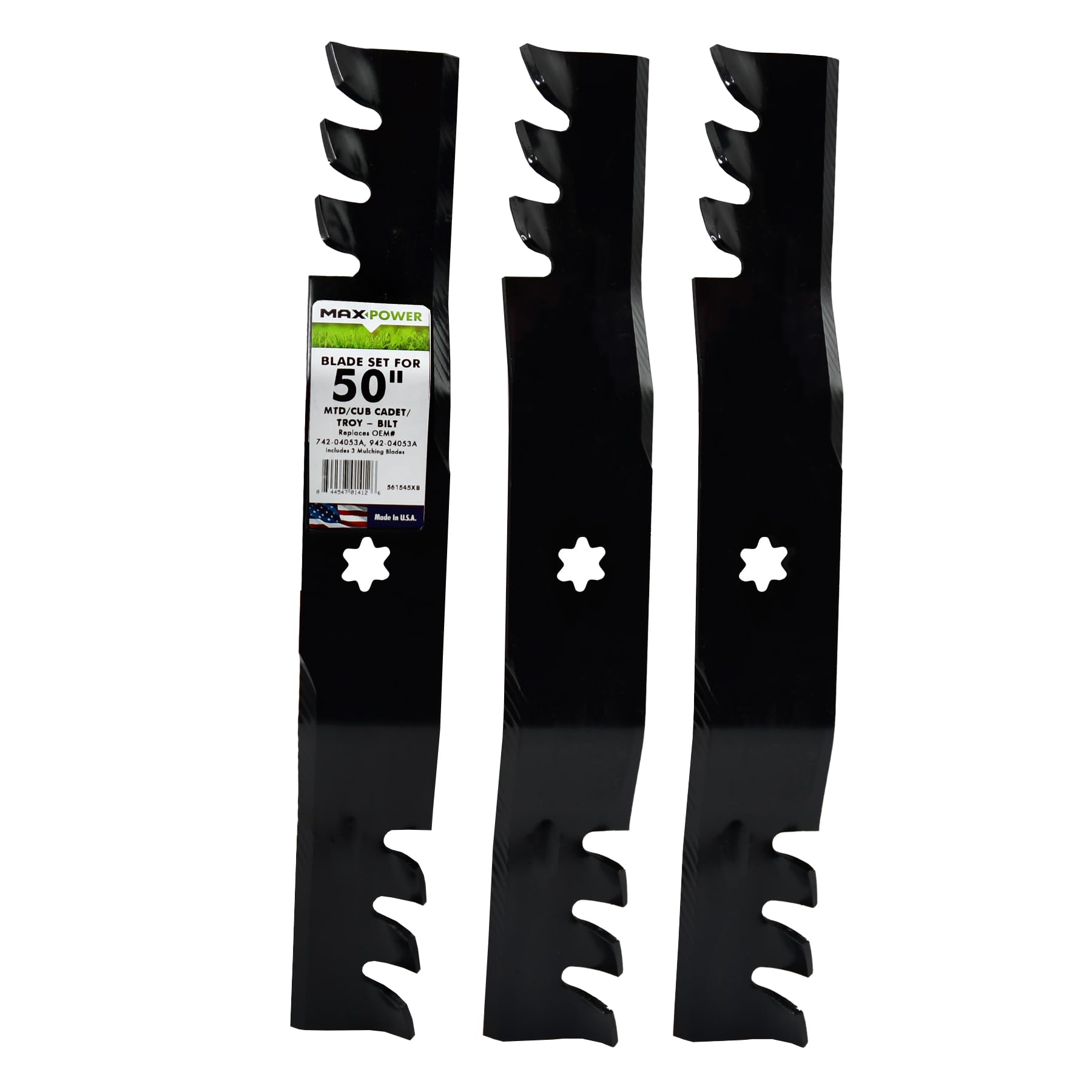 MaxPower front packaging showing three blades and fit details for easy selection