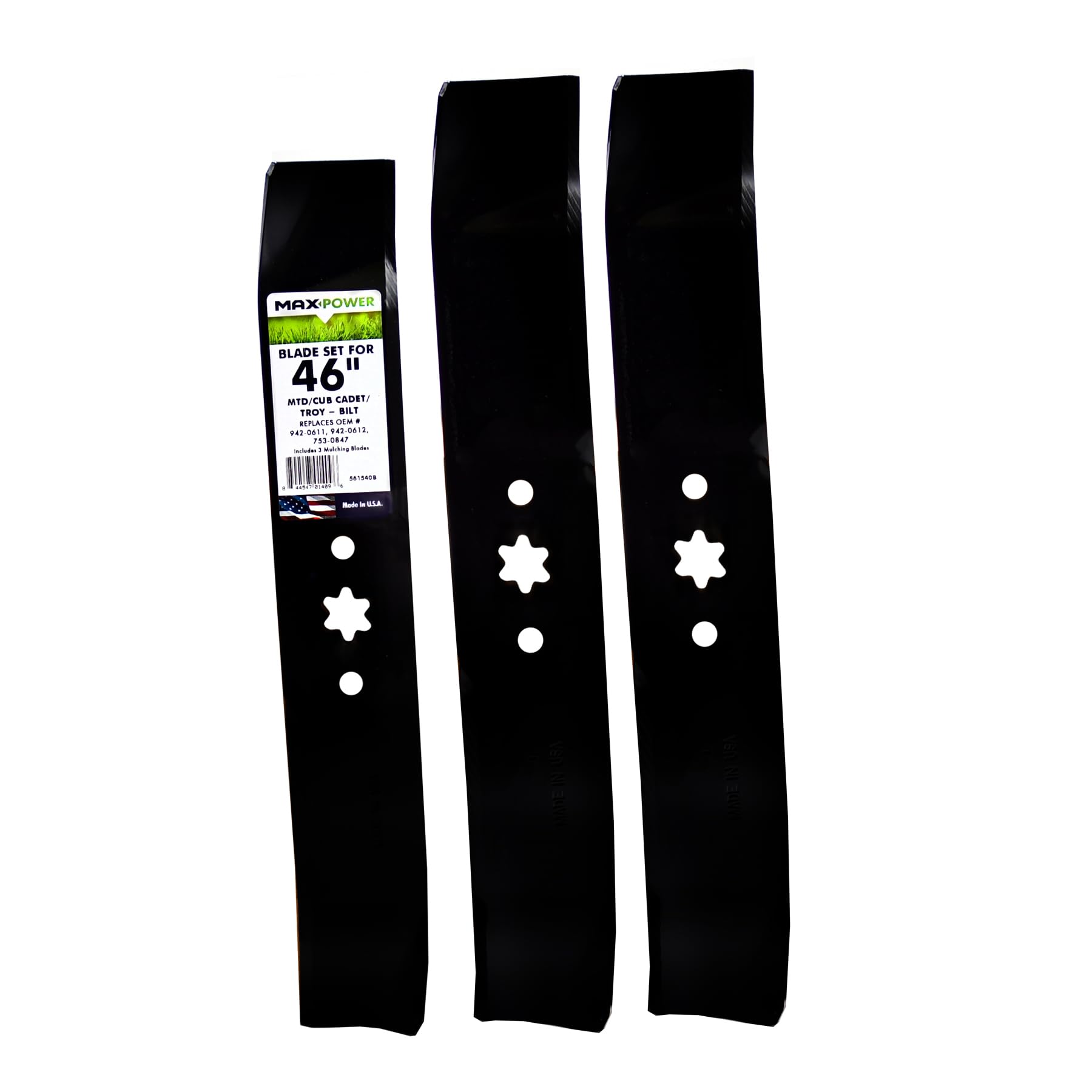 Maxpower front packaging showing the three-blade set and clear fitment info benefits easy selection