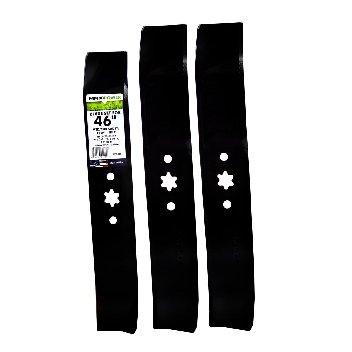 Maxpower front packaging showing the three-blade set and clear fitment info benefits easy selection