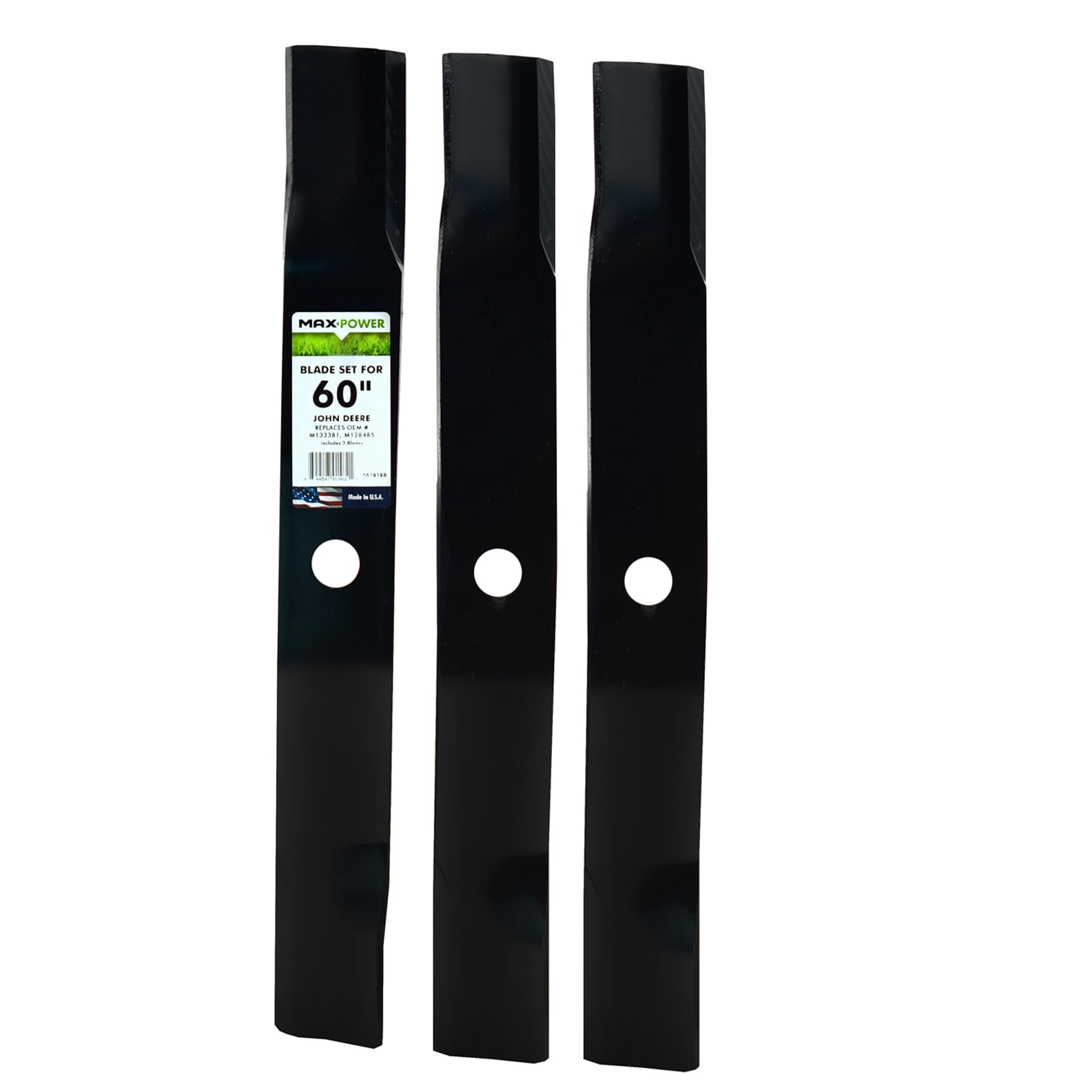 MaxPower front view of three-blade set showing full length and fit benefits
