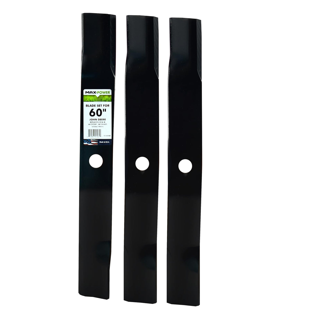 MaxPower front view of three-blade set showing full length and fit benefits