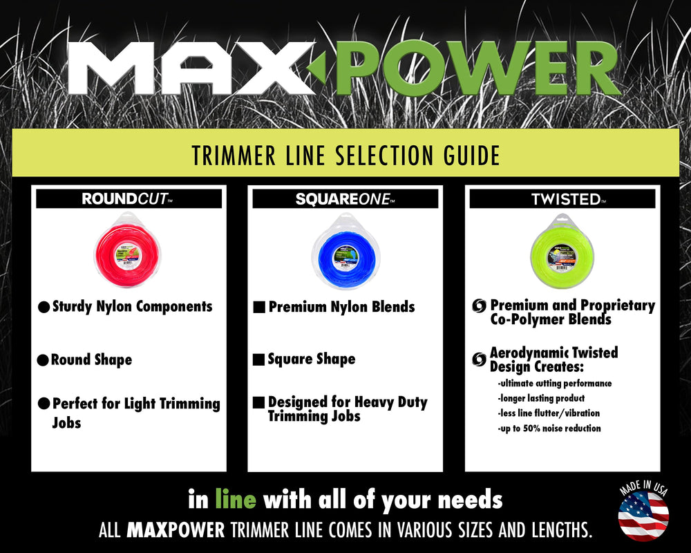 Maxpower spool next to a ruler showing 690-foot capacity for fewer refills