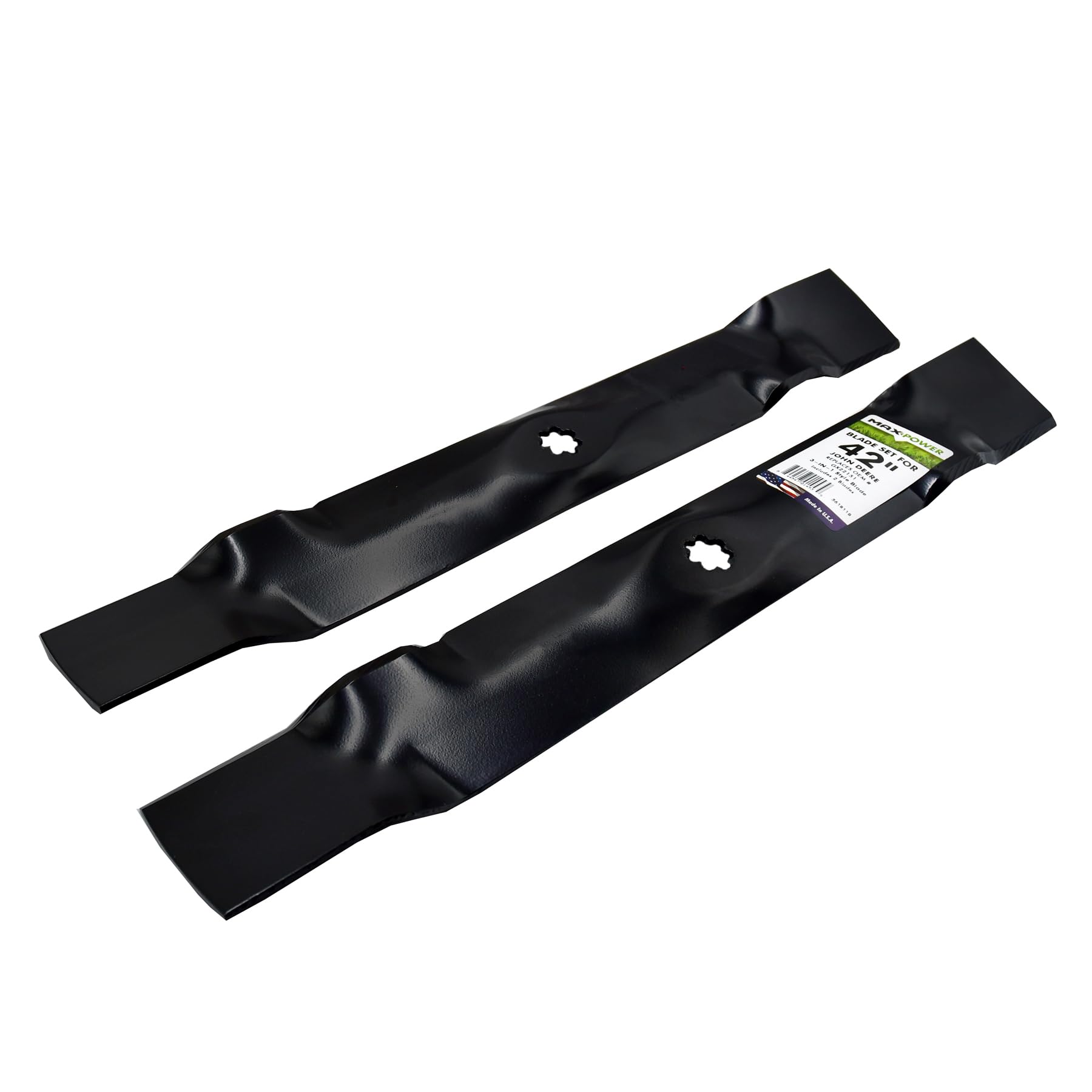 Maxpower blades next to ruler showing 21-3/8 inch length for accurate sizing
