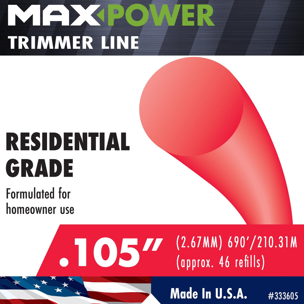 Maxpower spool side label detail highlighting model number and made-in-USA benefit