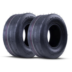MAXROLLORS front profile of two tires showing smooth tread and turf benefit