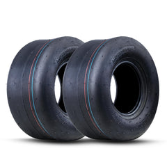 MAXROLLORS front view of two tires showing size and benefit of turf protection