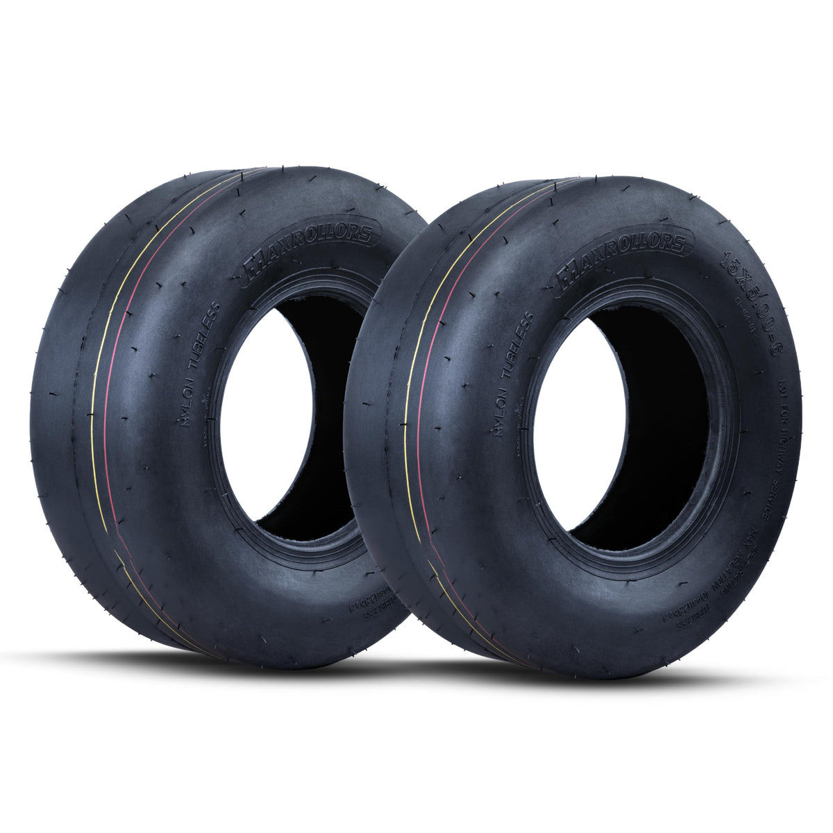 MAXROLLORS front view of two tires showing packaging and ready-to-install benefits