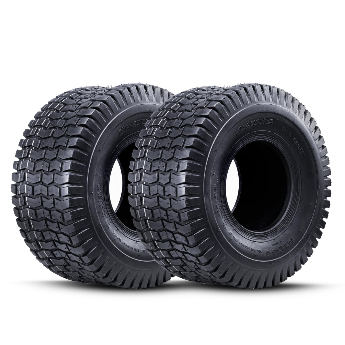 MAXROLLORS front view of two tires showing full profile and fit benefit