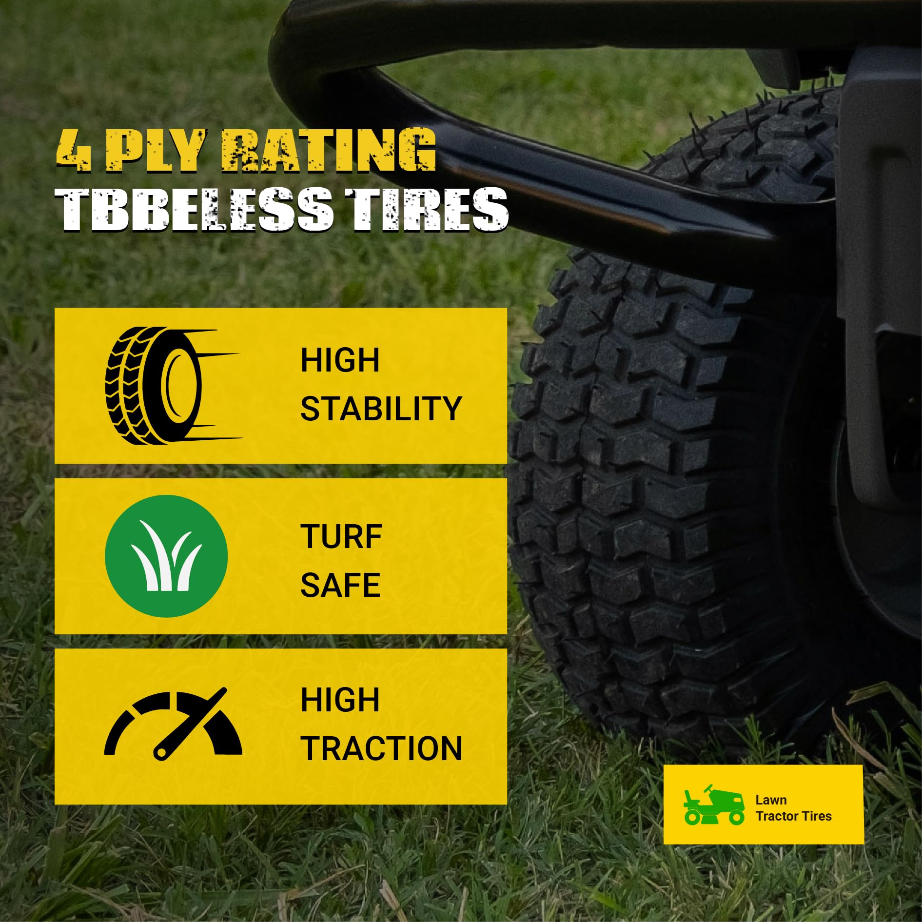 MAXROLLORS wheel mounted on a riding mower demonstrating ready-to-use replacement