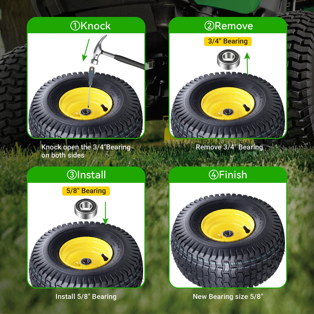 MAXROLLORS wheel in yard setting showing improved mowing stability and control