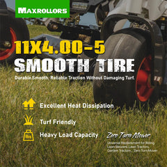 MAXROLLORS tire mounted on mower demonstrating improved maneuverability