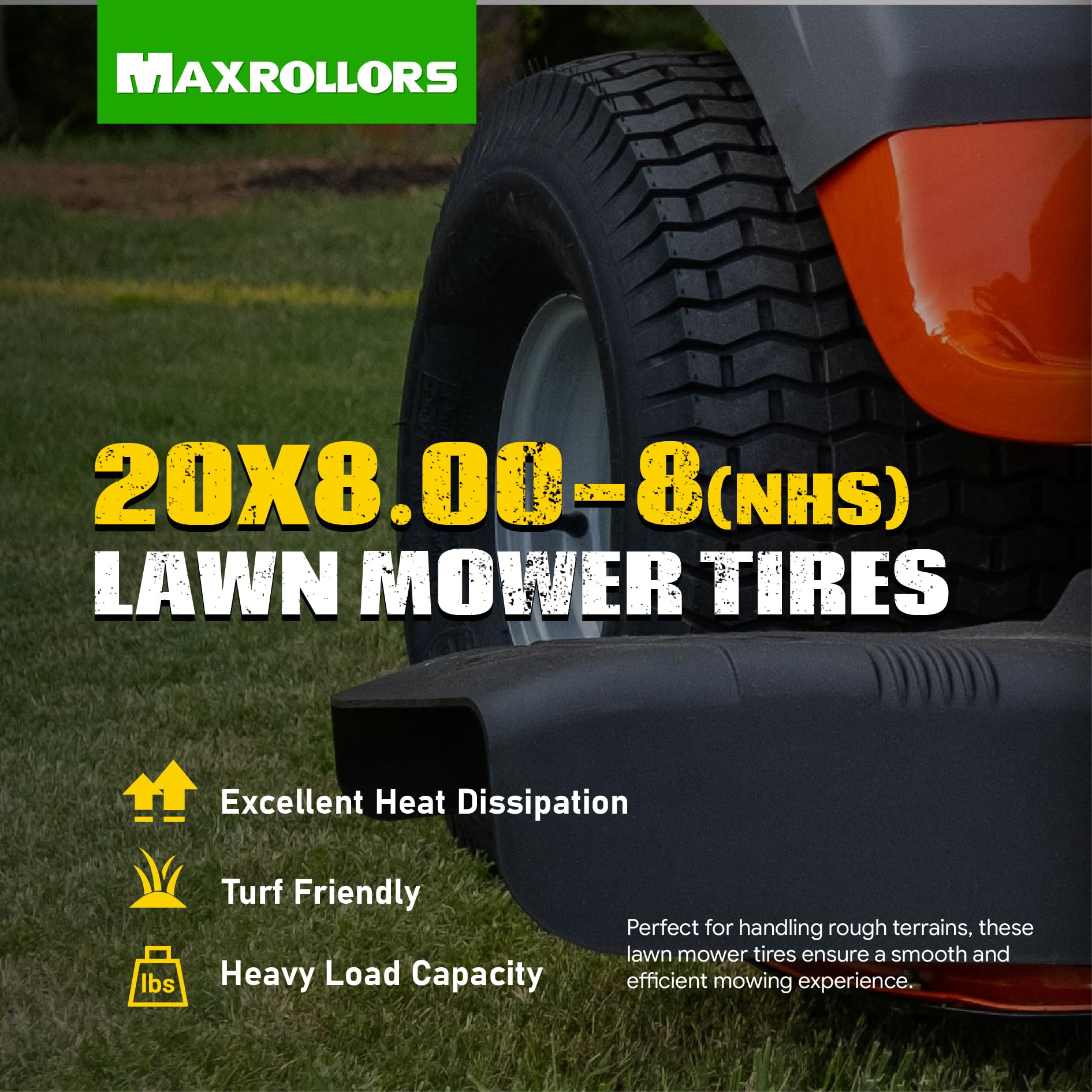 MAXROLLORS size comparison with ruler showing 20" diameter and 8" width for verification