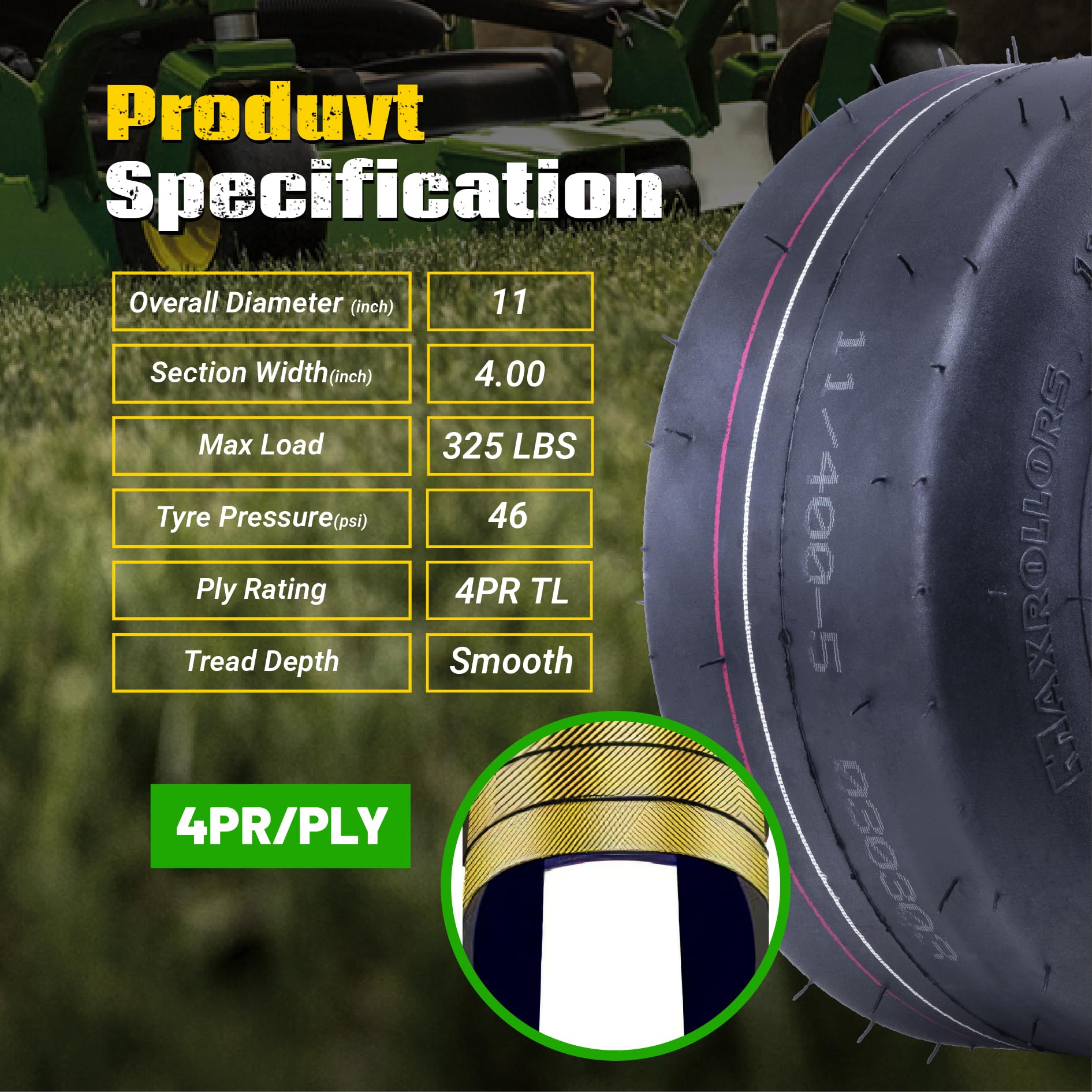 MAXROLLORS detailed smooth tread texture protecting grass during turns