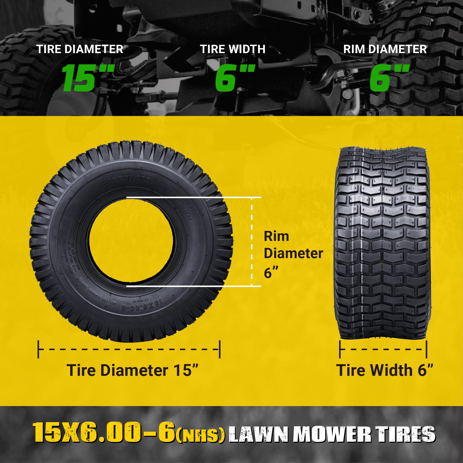 MAXROLLORS close-up of Turf-V tread pattern preventing turf damage