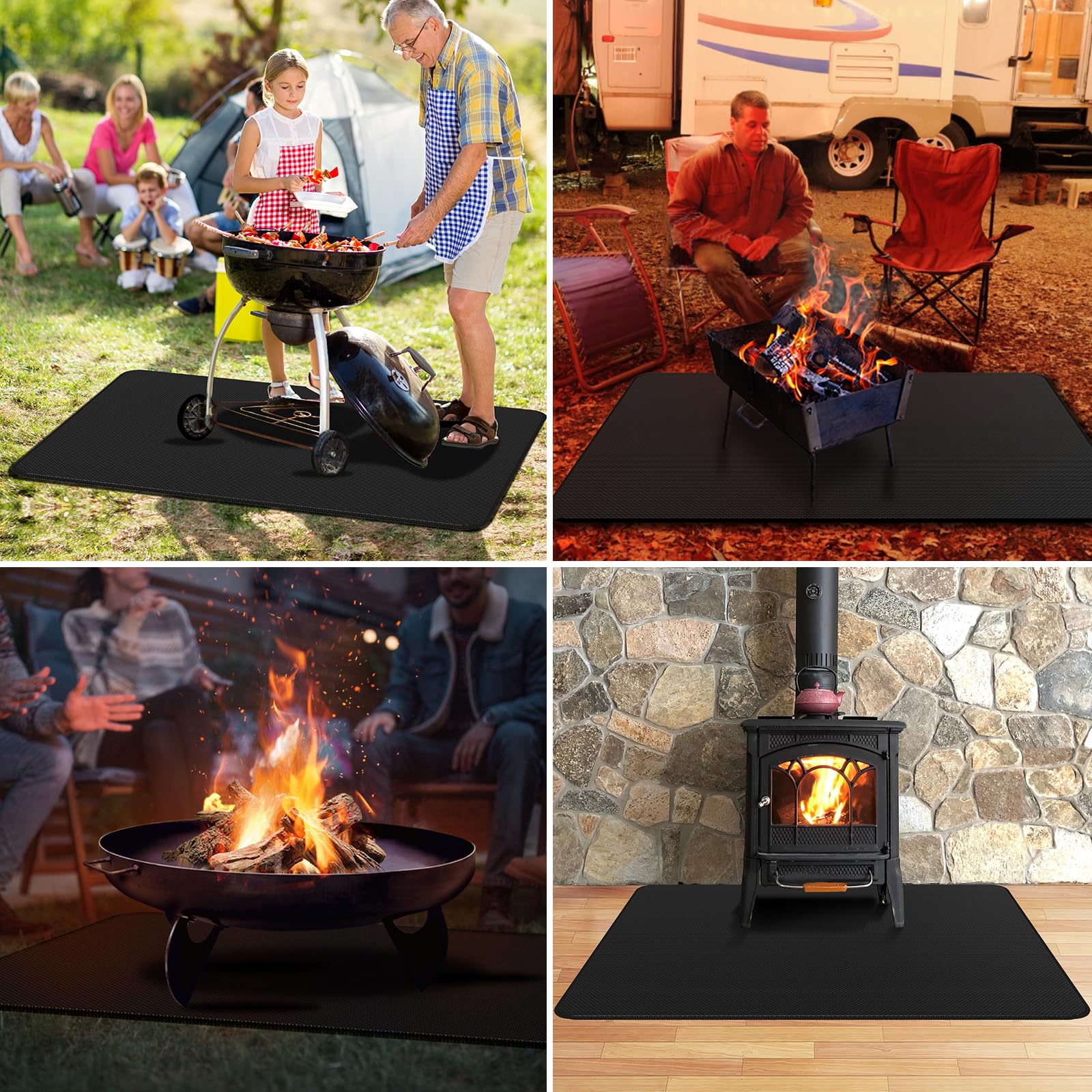 MAXTBEE patio setup with mat under grill for cleaner outdoor cooking
