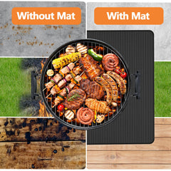 MAXTBEE mat placed under charcoal grill protecting deck from spills