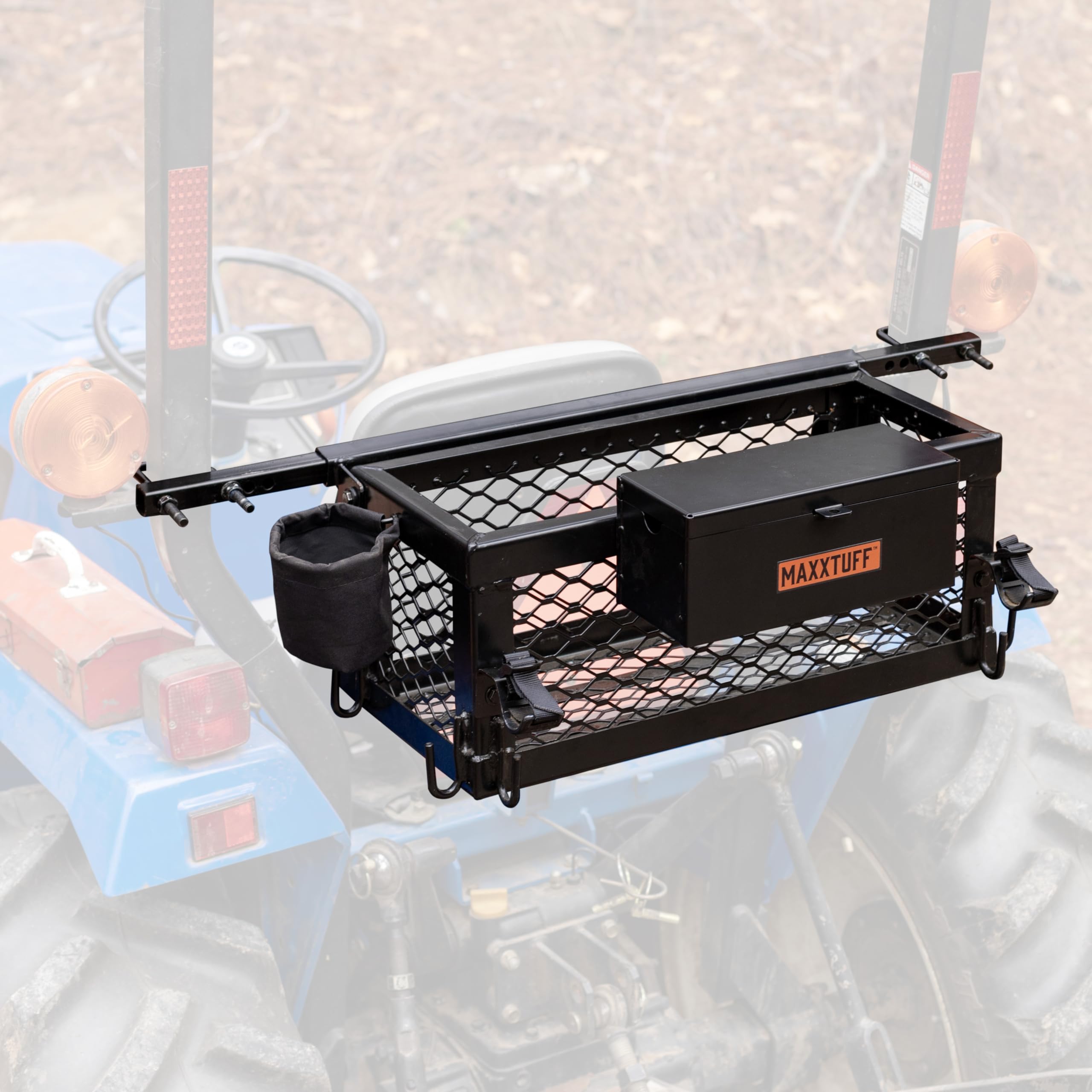 MAXXTUFF front view showing basket and toolbox for organized storage