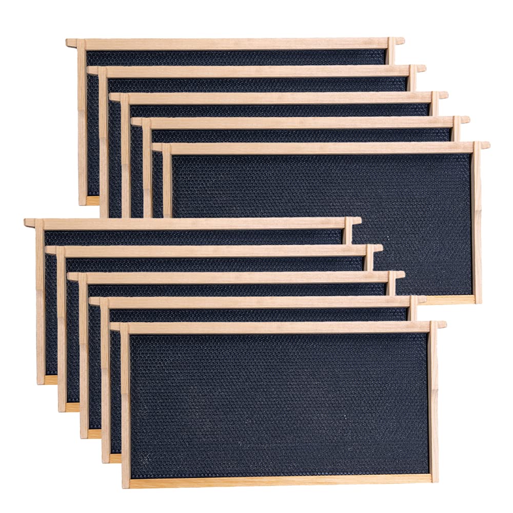 MayBee front view of 10-pack deep brood frames showing neat stacked packaging and benefit convenience