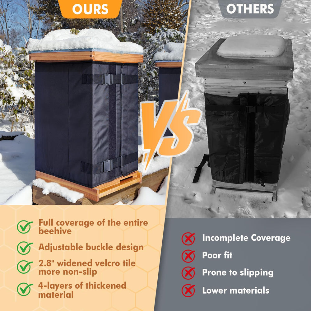 MayBee wrapped beehive outdoors illustrating windproof winter protection