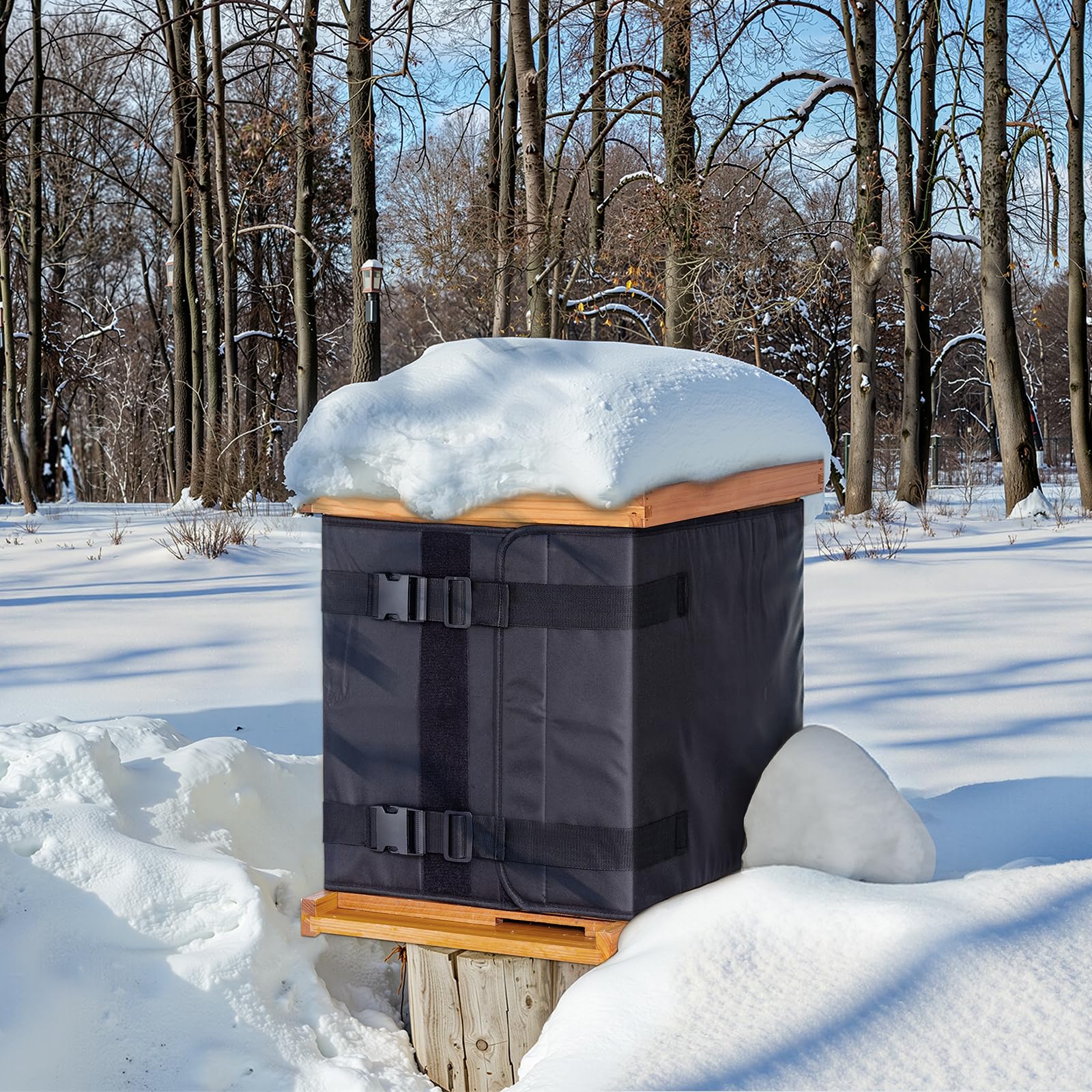 MayBee wrap beside hive box showing length scale and easy one-person fit