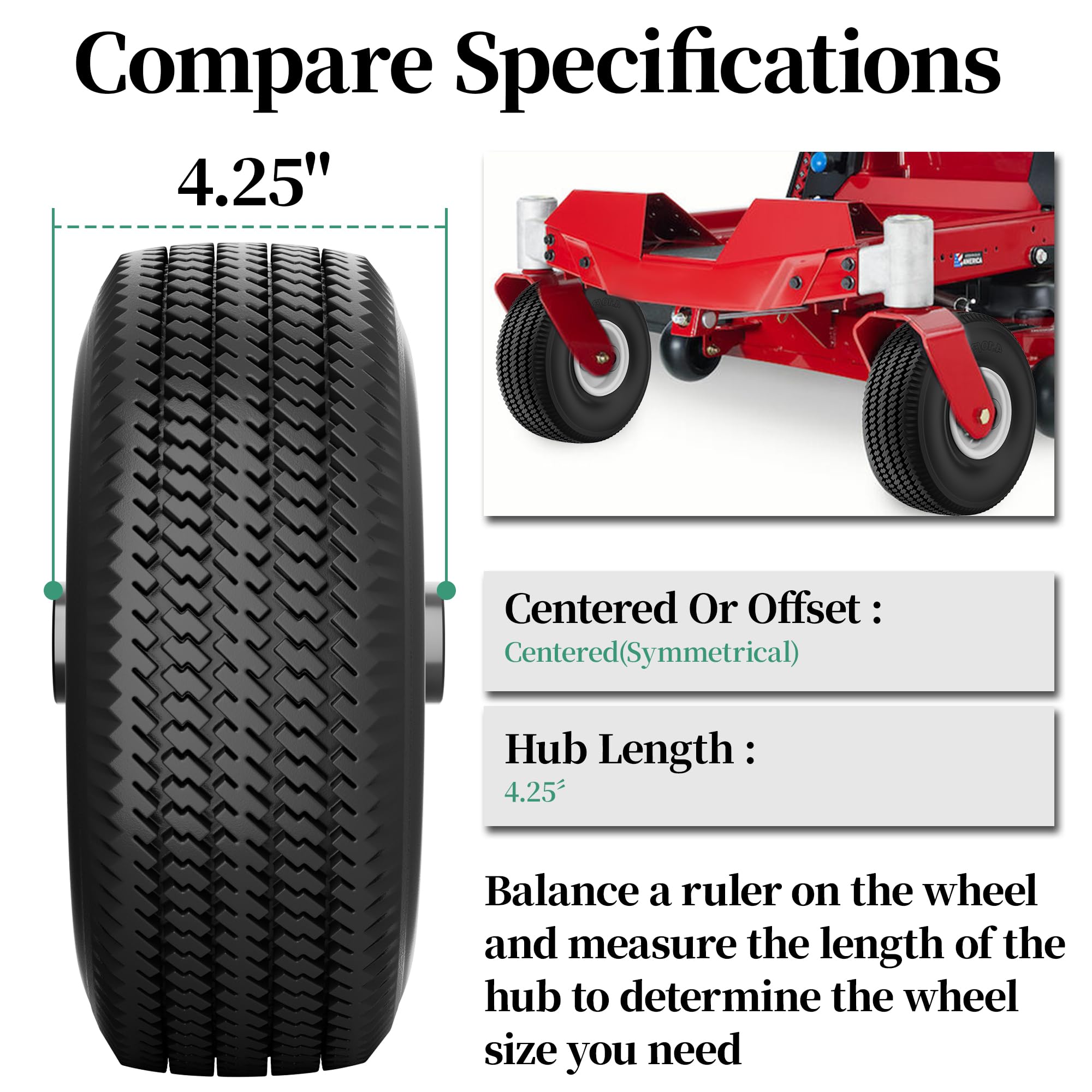 MAYITOP flat-free tread detail displaying puncture-proof compound and turf-friendly grip benefit
